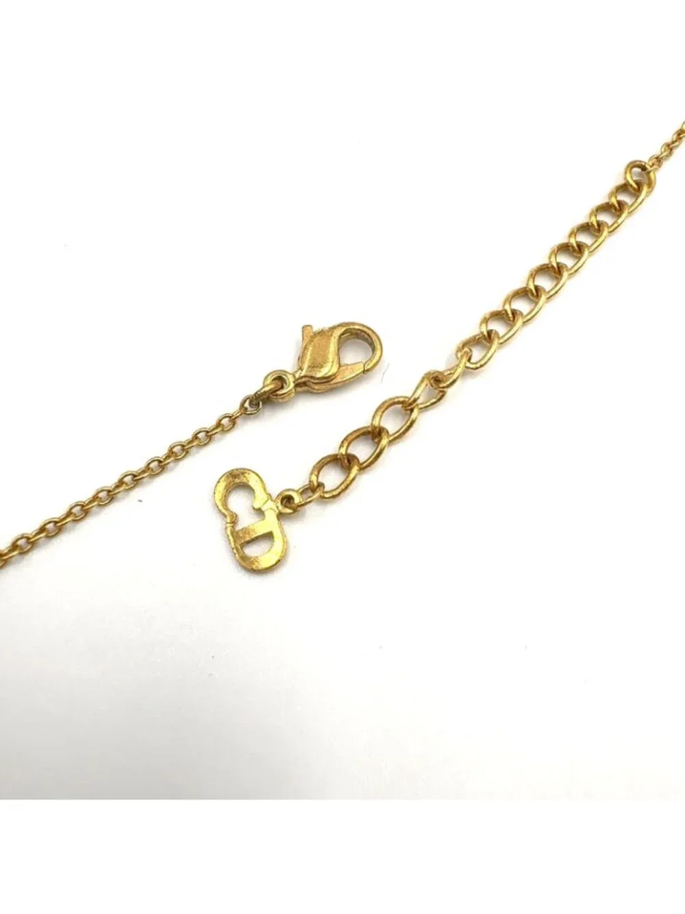 Dior CD Logo Rhinestone Clear Gold Necklace